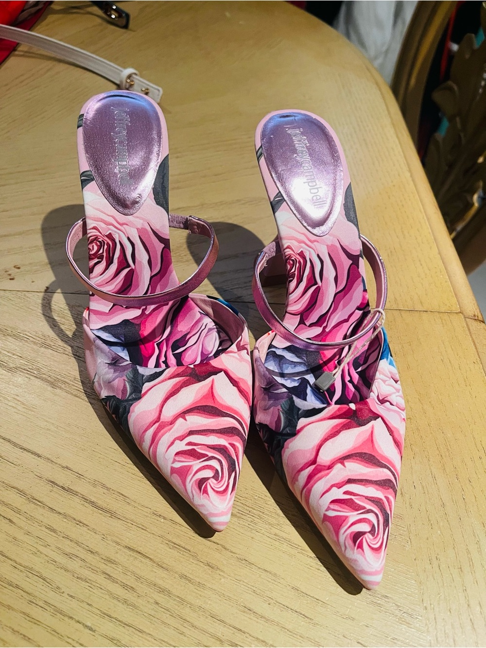 Jeffrey Campbell Pink Floral Pointed Slide Heels